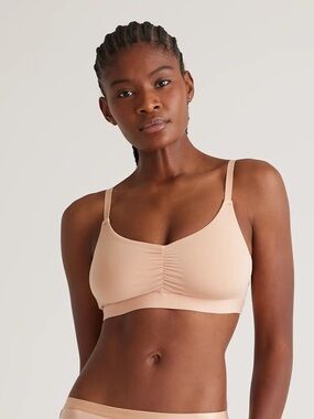 QUINCE Set Of 2 Micromodal Ruched Bralettes Warm Sand 7433